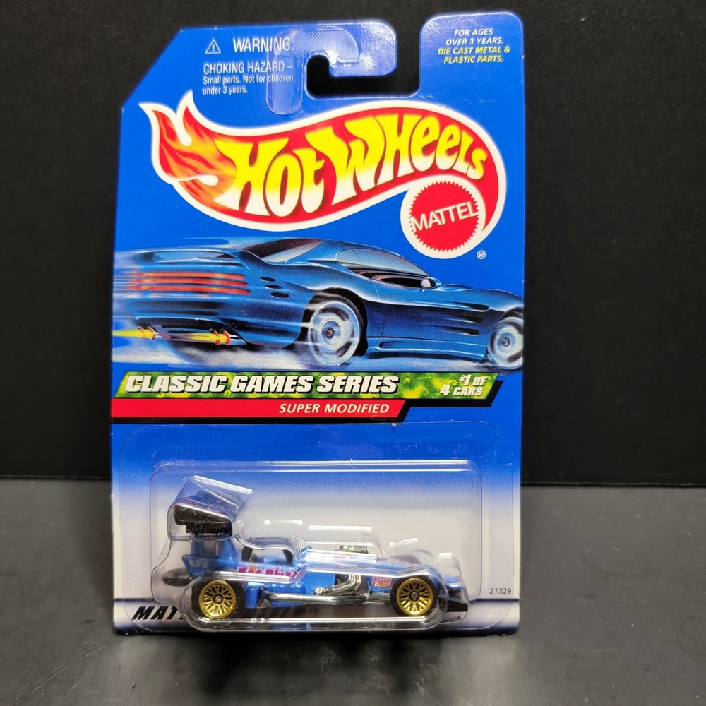 1999 Hot Wheels CLASSIC GAMES SERIES SUPER MODIFIED #981 Blue NEW ON CARD